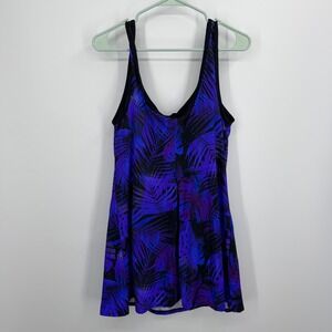 Swimsuits For All Swimdress Womens 14W Plus Size Purple Tropical Palm One Piece